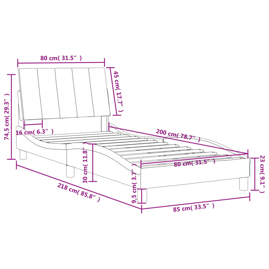 vidaXL Estructura de cama sin colchón terciopelo gris oscuro 80x200 cm