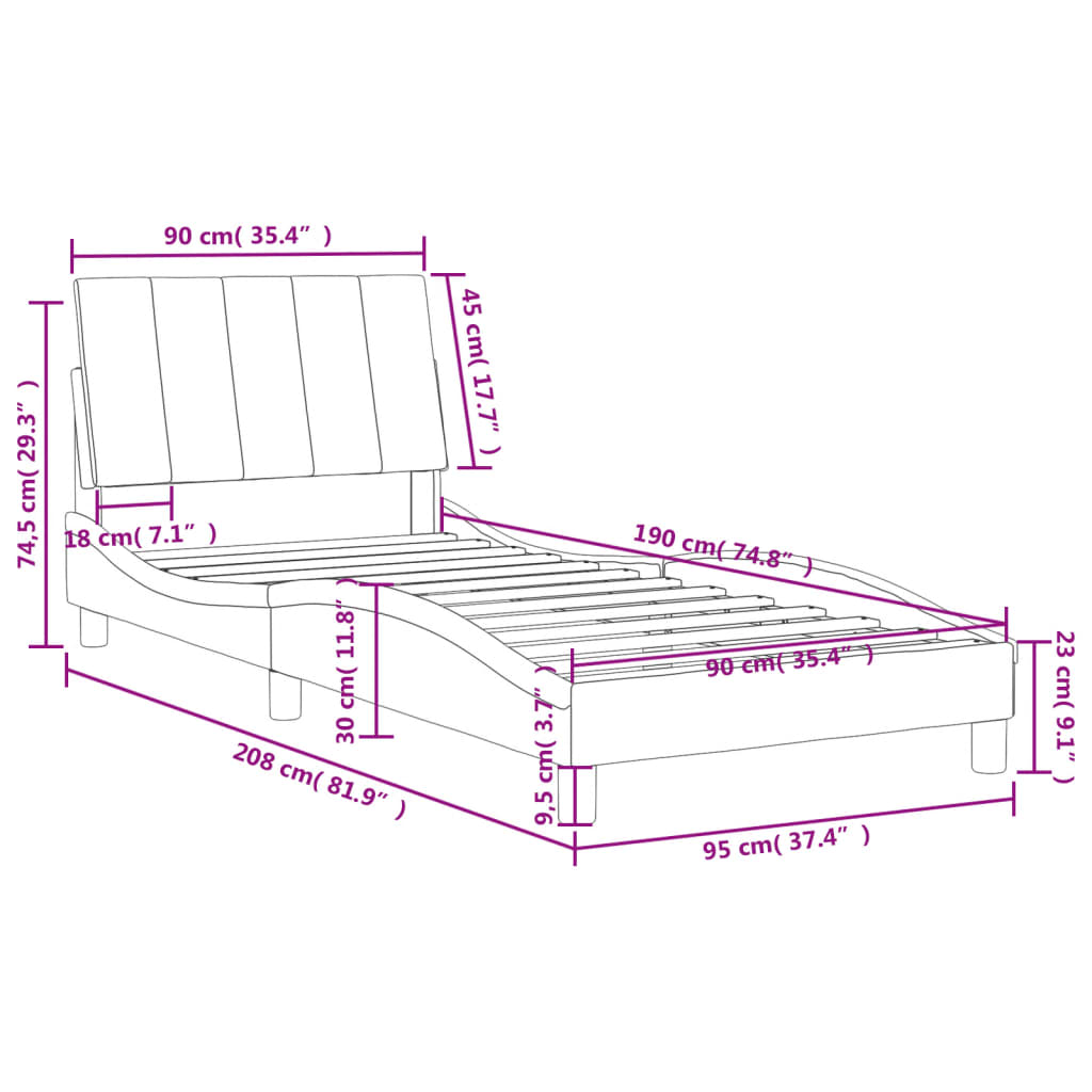 vidaXL Estructura de cama sin colchón terciopelo negro 90x190 cm