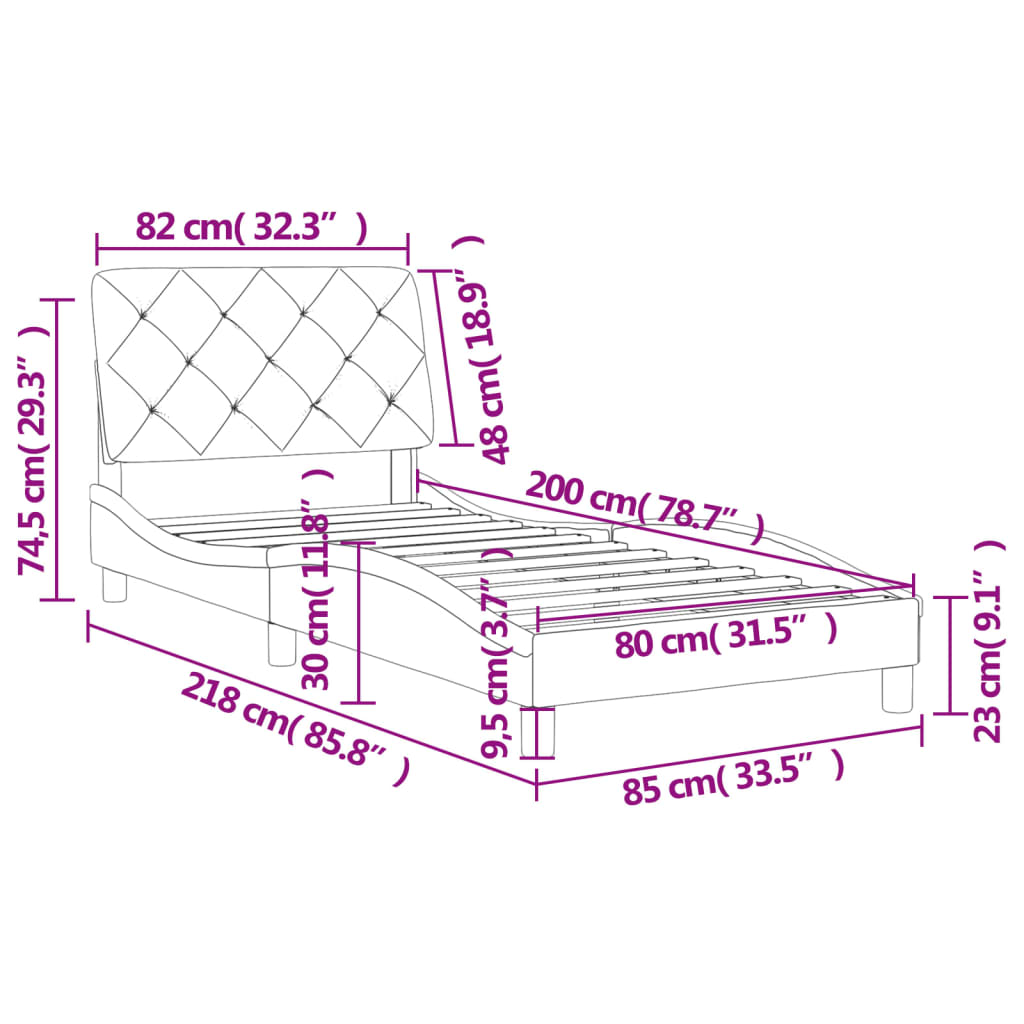 vidaXL Estructura de cama sin colchón terciopelo negro 80x200 cm