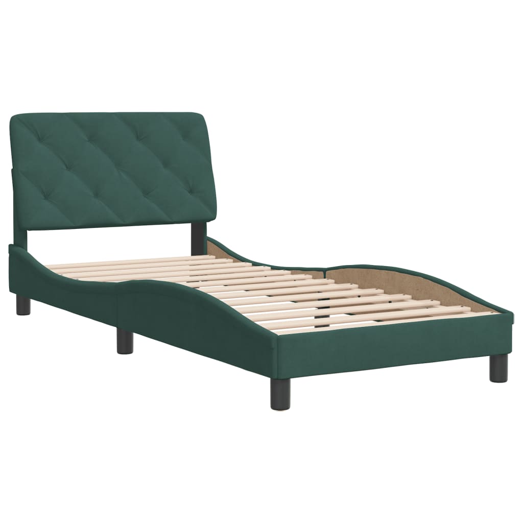 vidaXL Estructura de cama sin colchón terciopelo verde oscuro 90x190cm