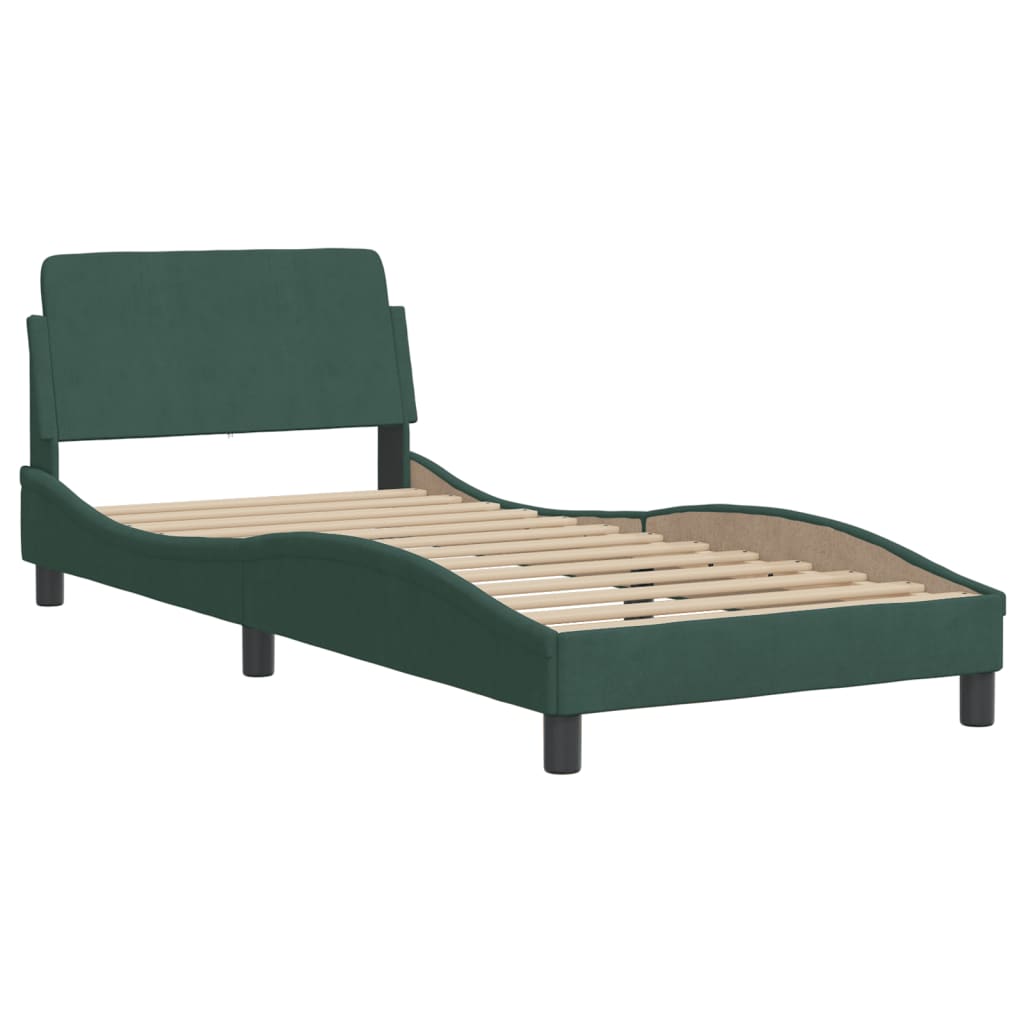 vidaXL Estructura de cama sin colchón terciopelo verde oscuro 90x190cm