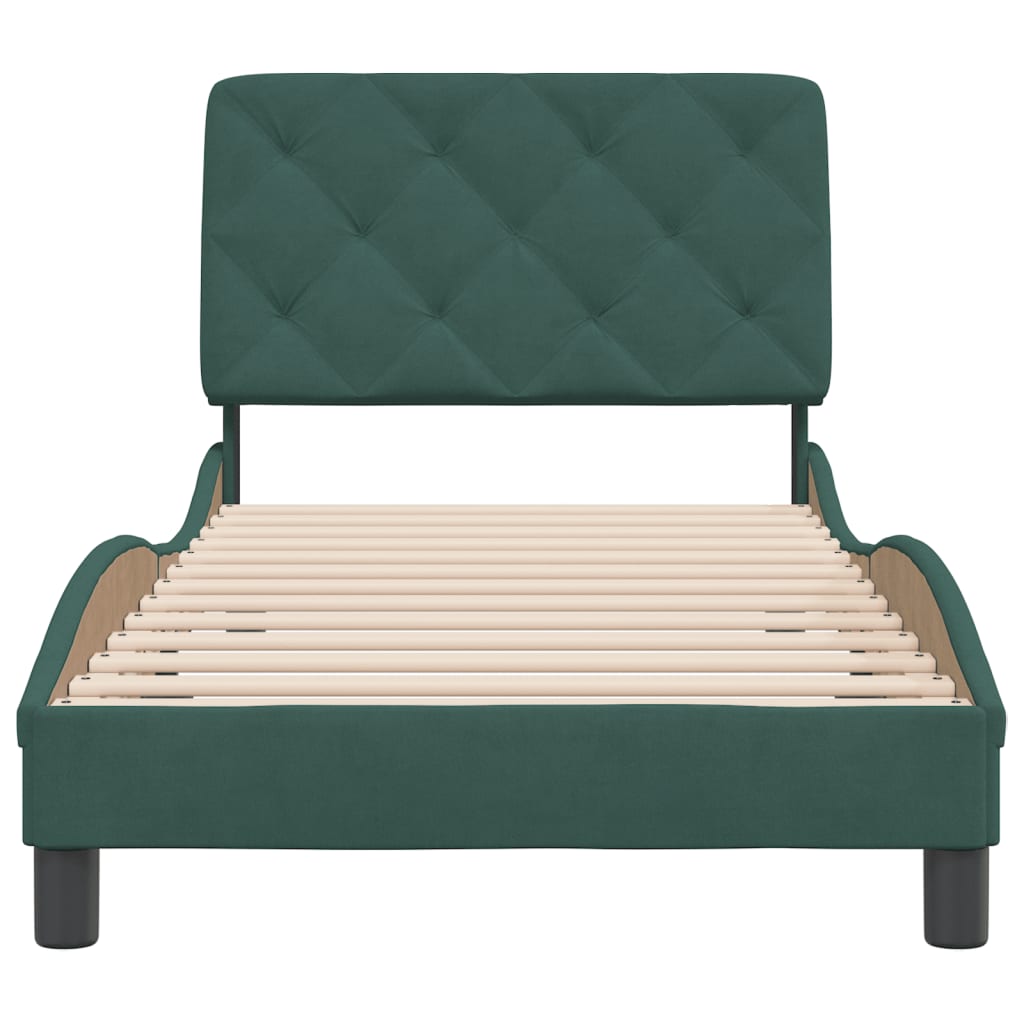 vidaXL Estructura de cama sin colchón terciopelo verde oscuro 90x190cm