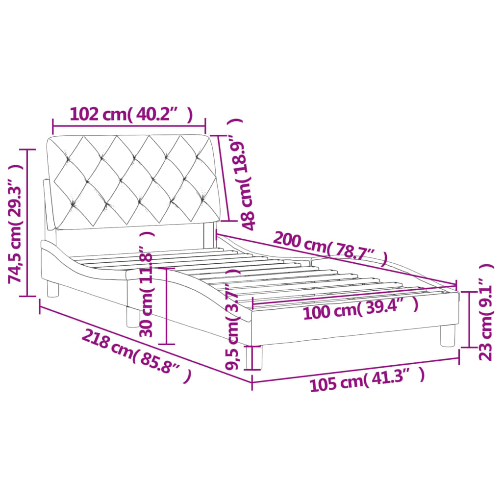 vidaXL Estructura de cama sin colchón terciopelo negro 100x200 cm