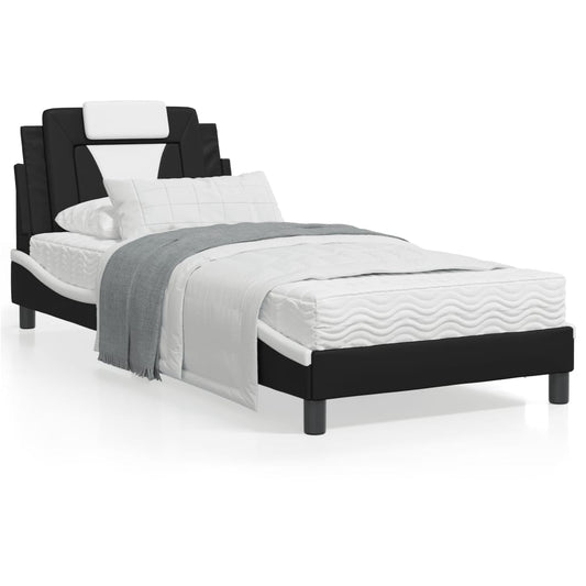 vidaXL Cama con cabecero cuero sintético negro y blanco 80x200 cm