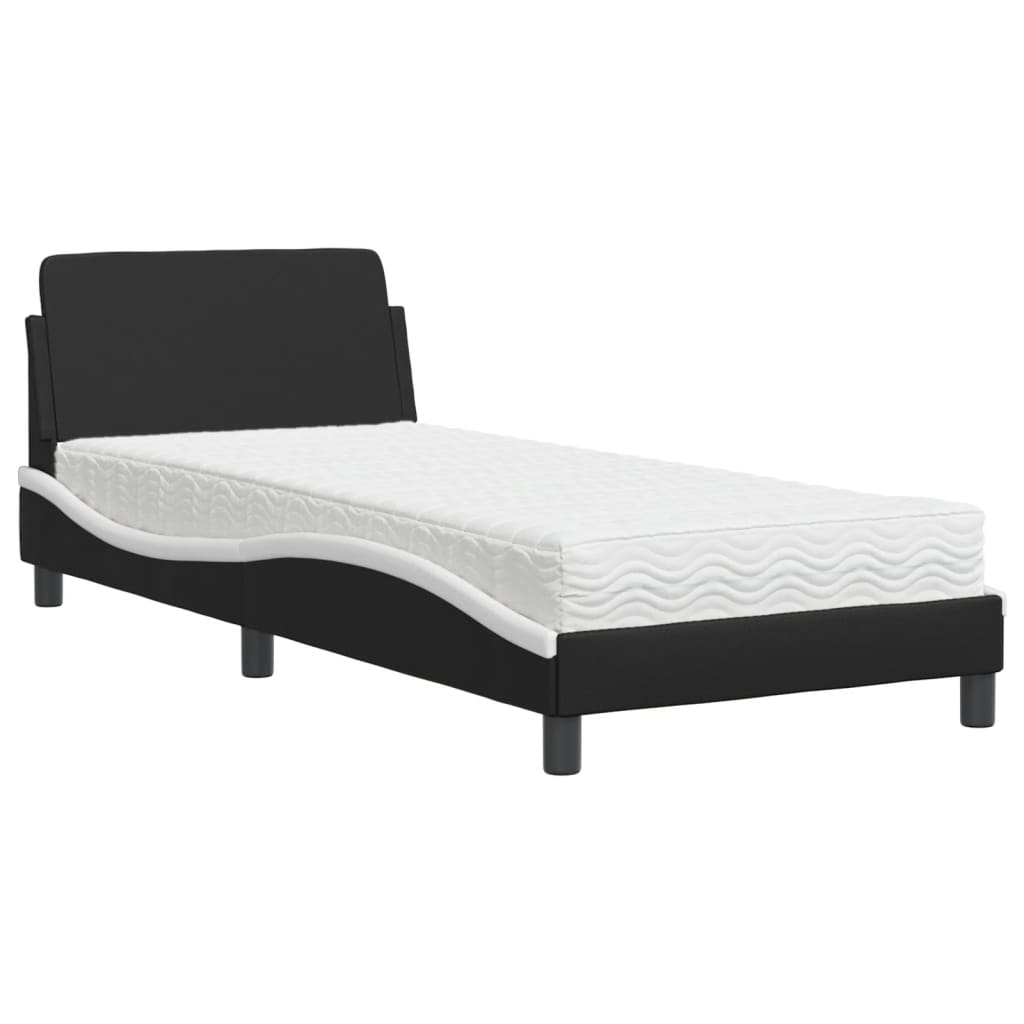 vidaXL Cama con colchón cuero sintético negro y blanco 80x200 cm