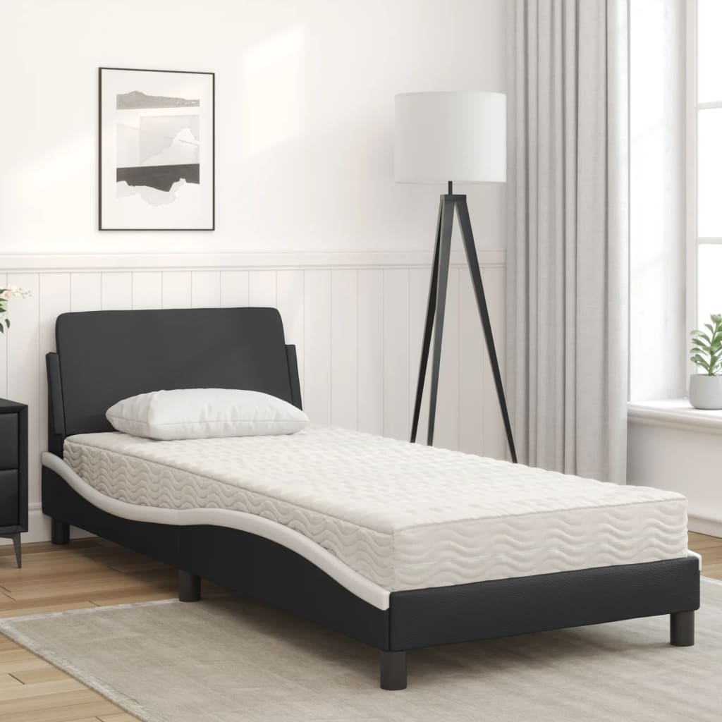 vidaXL Cama con colchón cuero sintético negro y blanco 80x200 cm