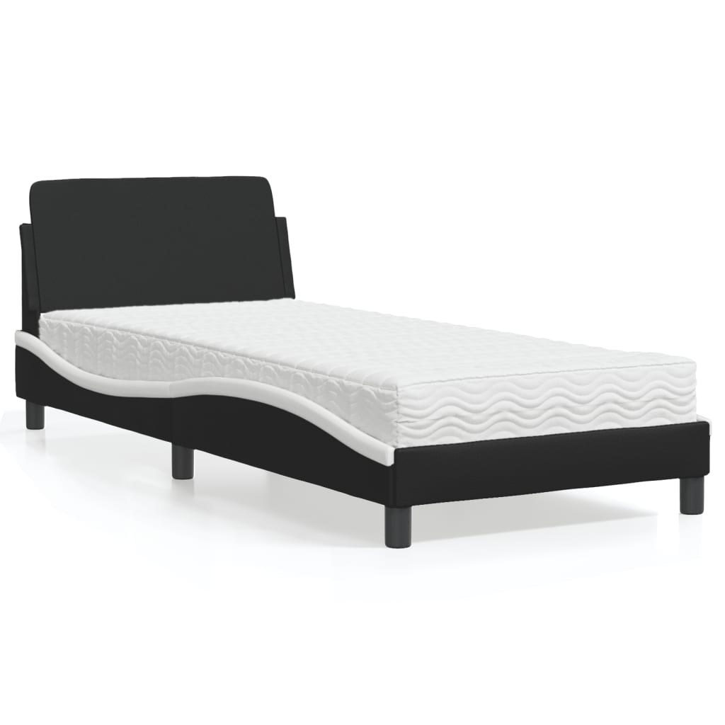 vidaXL Cama con colchón cuero sintético negro y blanco 80x200 cm