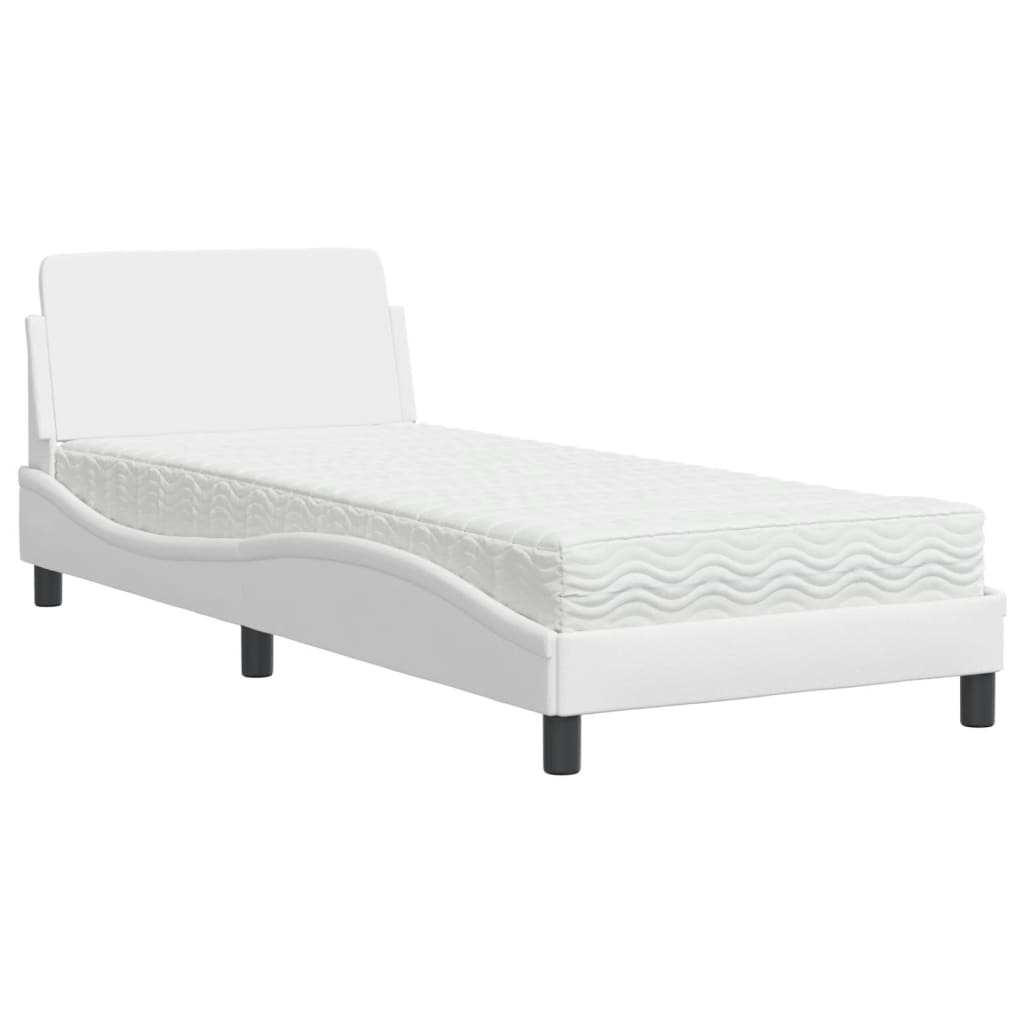 vidaXL Cama con colchón cuero sintético blanco 90x190 cm