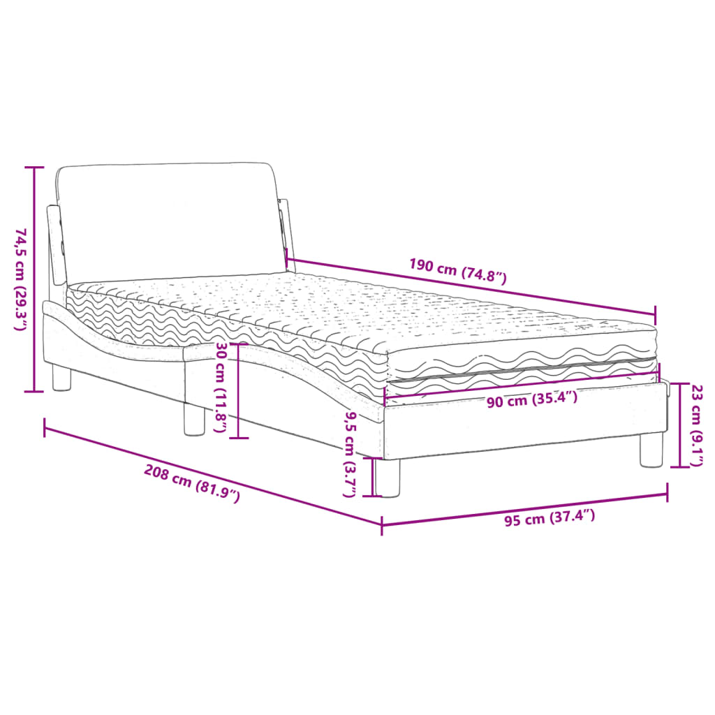 vidaXL Cama con colchón cuero sintético blanco 90x190 cm