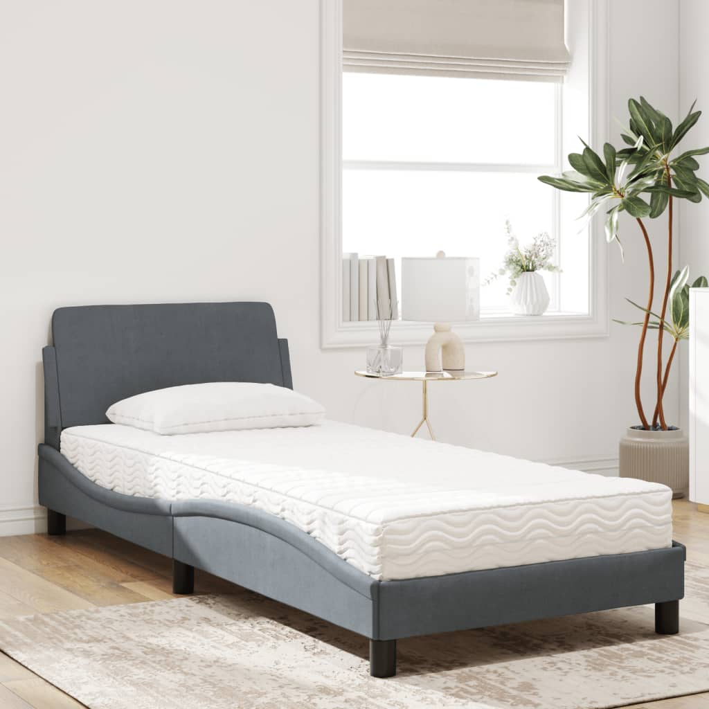 vidaXL Cama con colchón terciopelo gris oscuro 90x200 cm