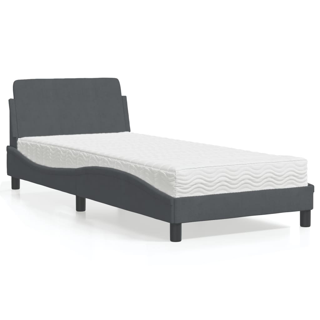 vidaXL Cama con colchón terciopelo gris oscuro 90x200 cm