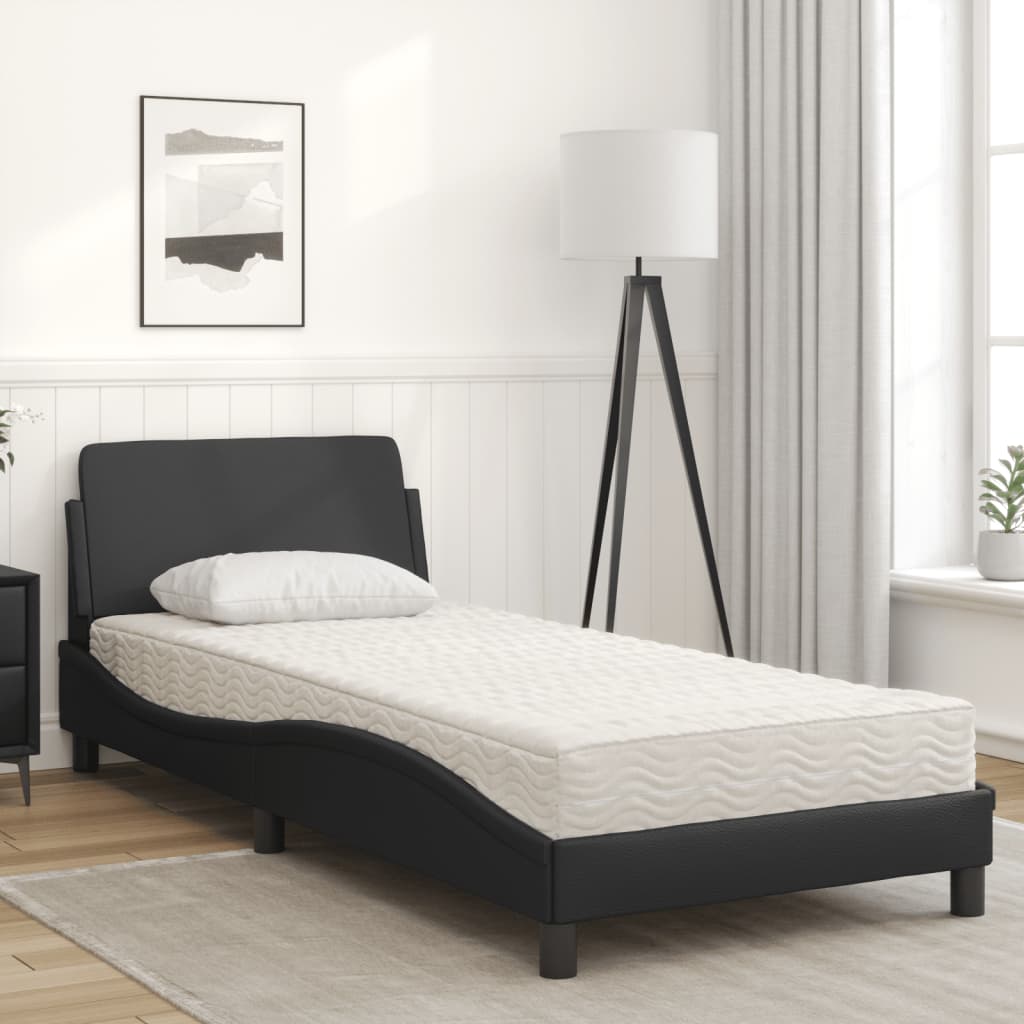 vidaXL Cama con colchón cuero sintético negro 90x200 cm