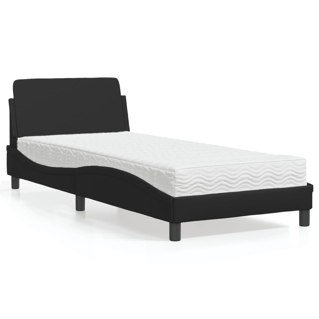 vidaXL Cama con colchón cuero sintético negro 90x200 cm