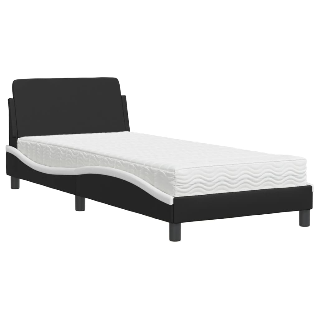 vidaXL Cama con colchón cuero sintético negro y blanco 90x200 cm