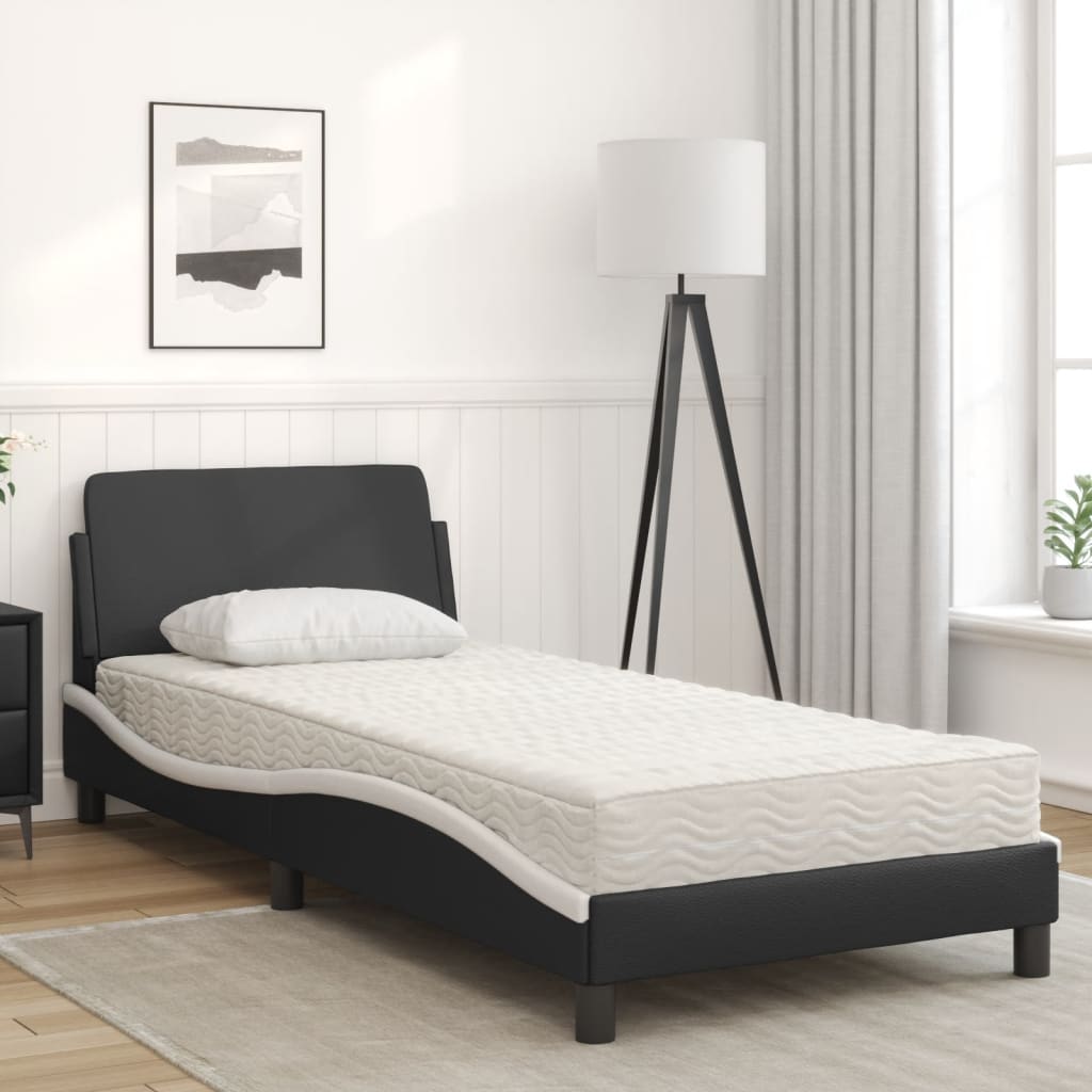 vidaXL Cama con colchón cuero sintético negro y blanco 90x200 cm