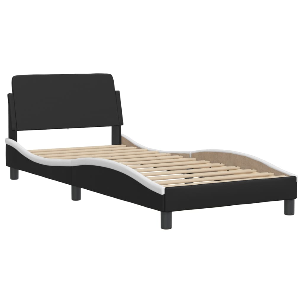 vidaXL Cama con colchón cuero sintético negro y blanco 90x200 cm