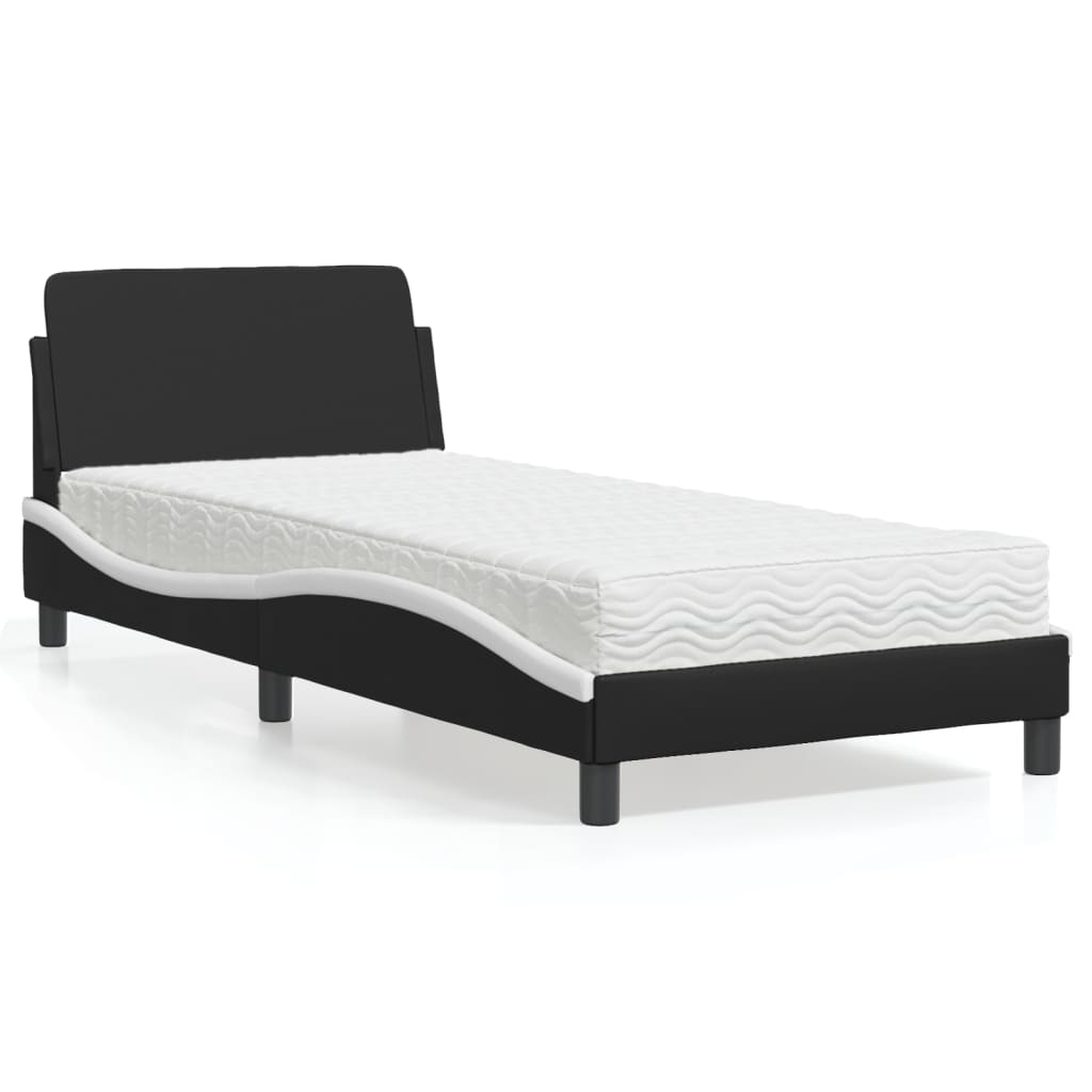 vidaXL Cama con colchón cuero sintético negro y blanco 90x200 cm