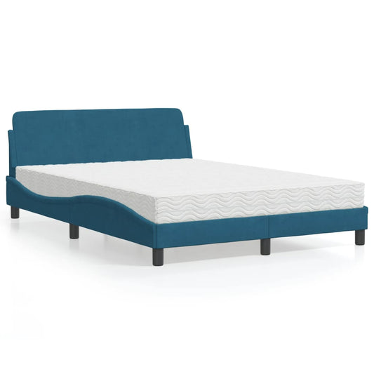 vidaXL Cama con colchón azul terciopelo 120x200 cm