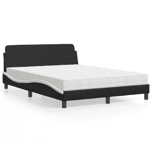 vidaXL Cama con colchón cuero sintético negro y blanco 120x200 cm