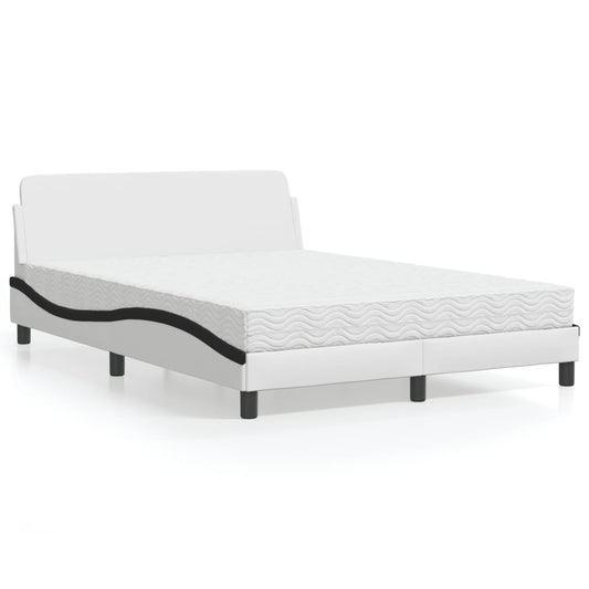 vidaXL Cama con colchón cuero sintético blanco y negro 140x190 cm