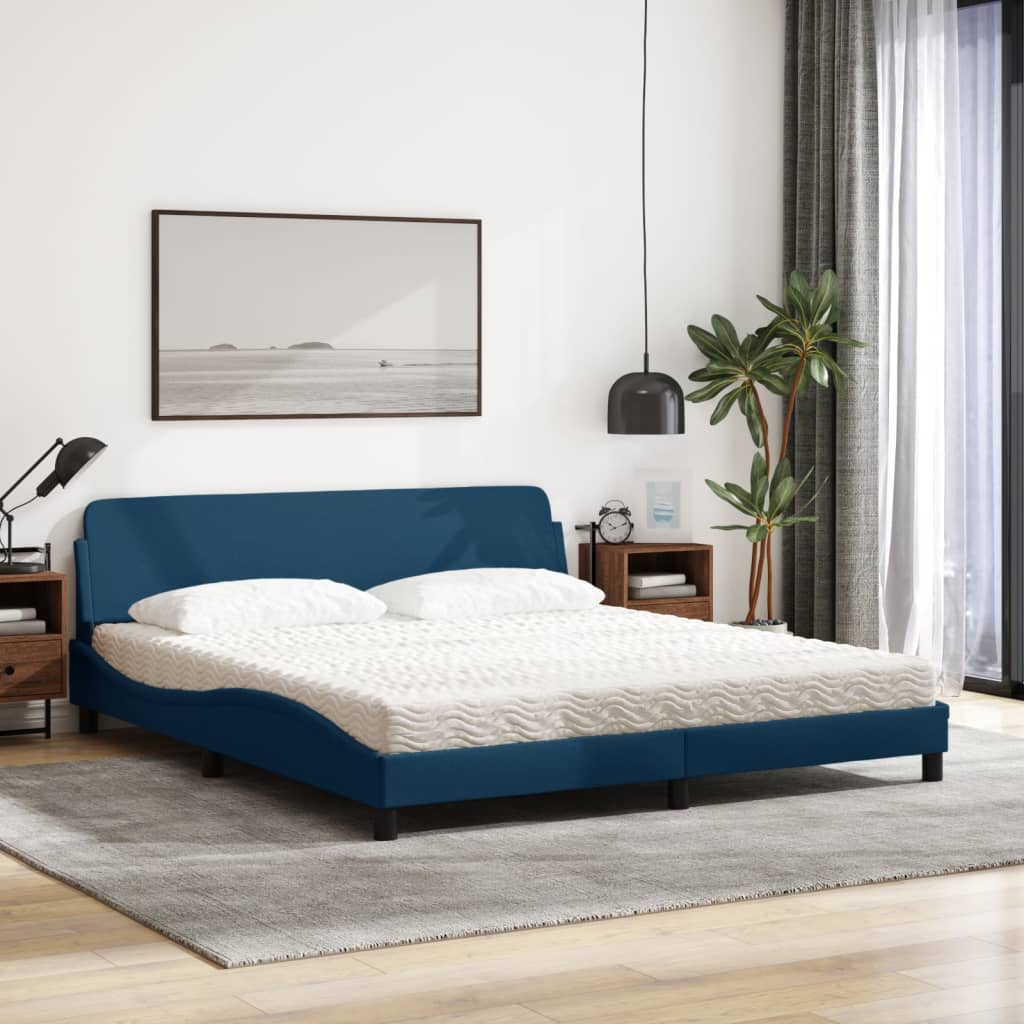 vidaXL Cama con colchón de tela azul 180x200 cm