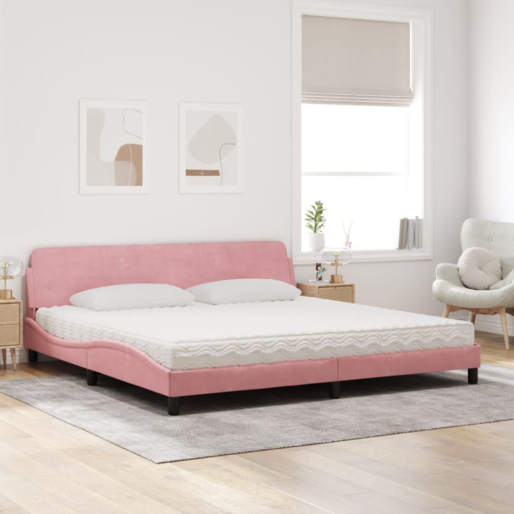 vidaXL Cama con colchón terciopelo rosa 200x200 cm