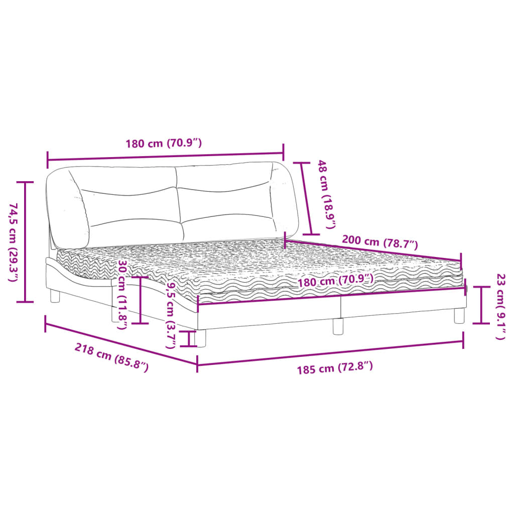 vidaXL Cama con colchón de tela gris claro 180x200 cm