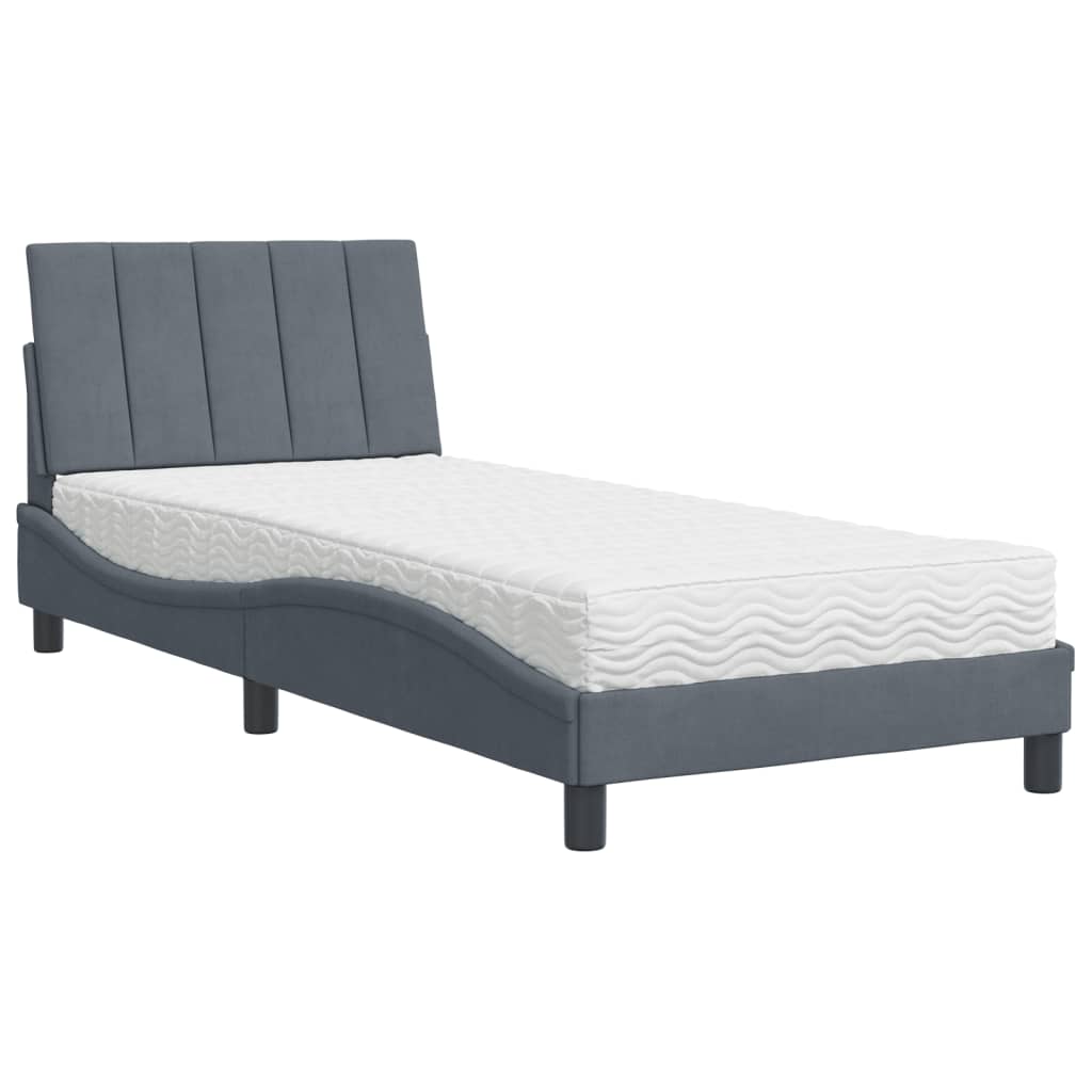 vidaXL Cama con colchón terciopelo gris oscuro 90x190 cm