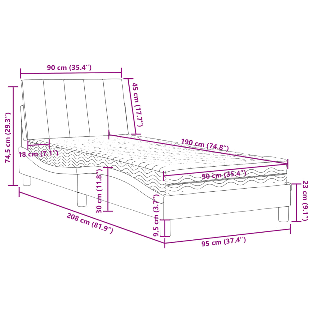 vidaXL Cama con colchón terciopelo gris oscuro 90x190 cm