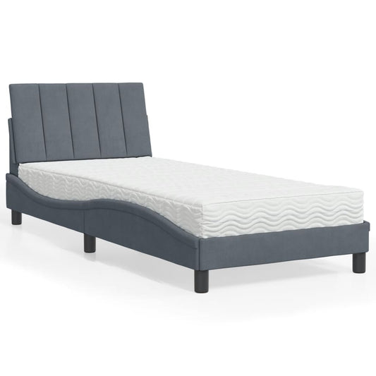 vidaXL Cama con colchón terciopelo gris oscuro 90x190 cm