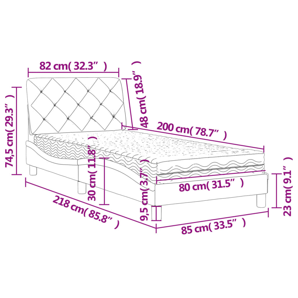 vidaXL Cama con colchón terciopelo negro 80x200 cm