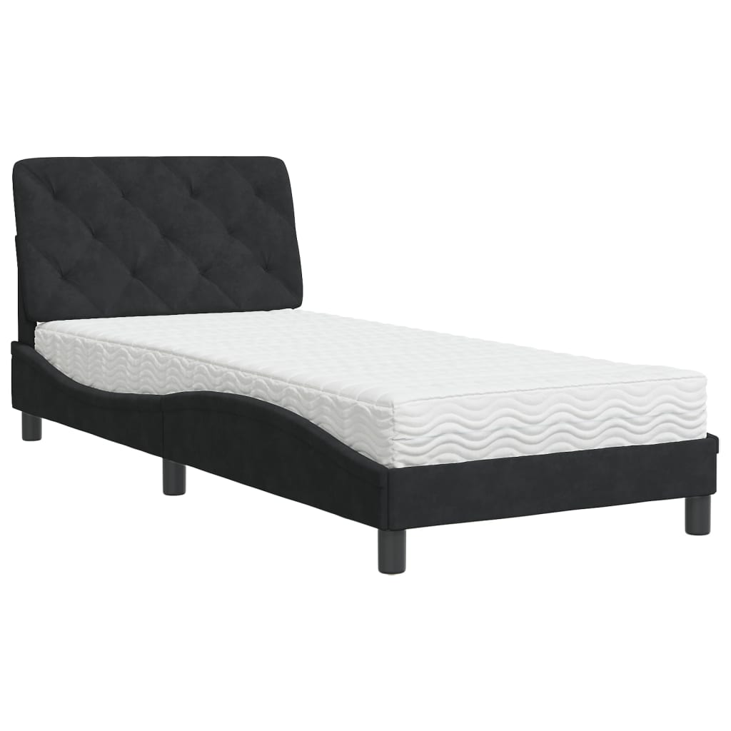 vidaXL Cama con colchón terciopelo negro 90x190 cm