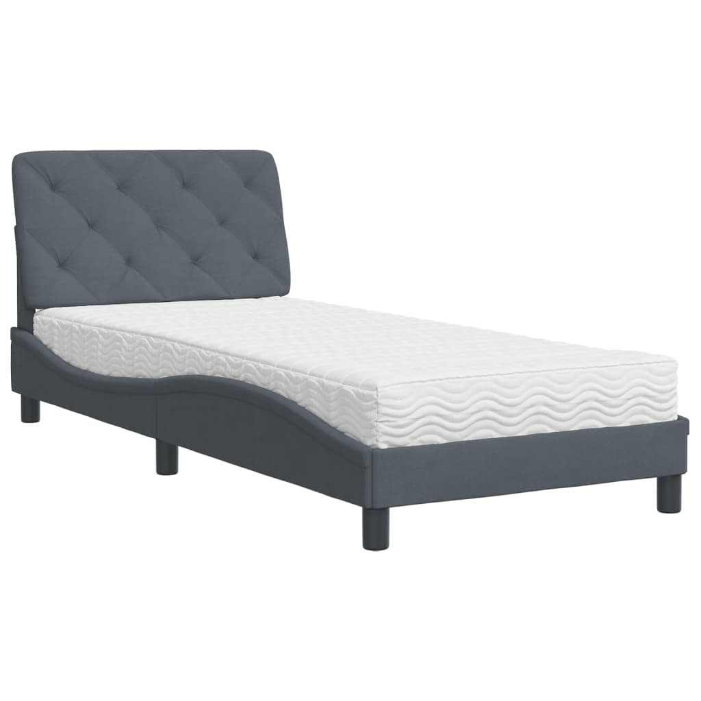 vidaXL Cama con colchón terciopelo gris oscuro 90x200 cm