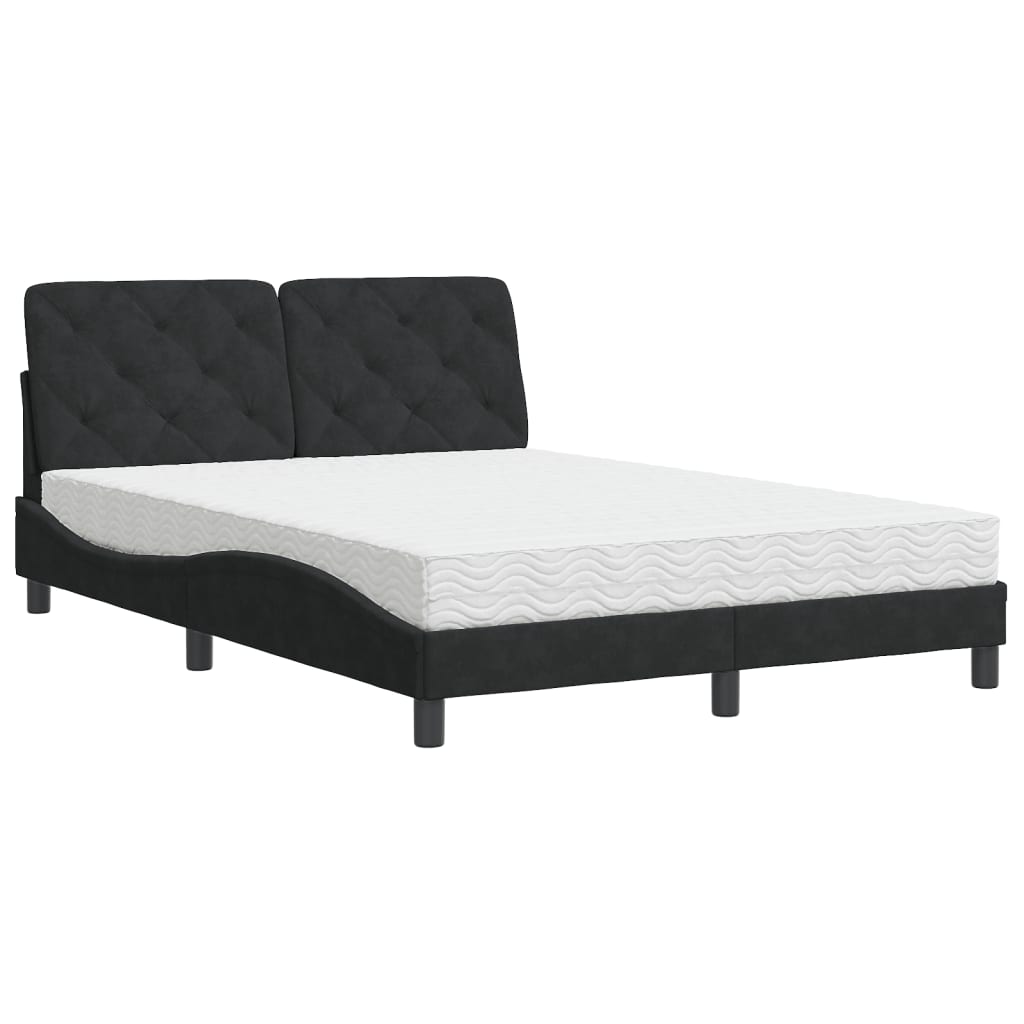 vidaXL Cama con colchón terciopelo negro 140x190 cm