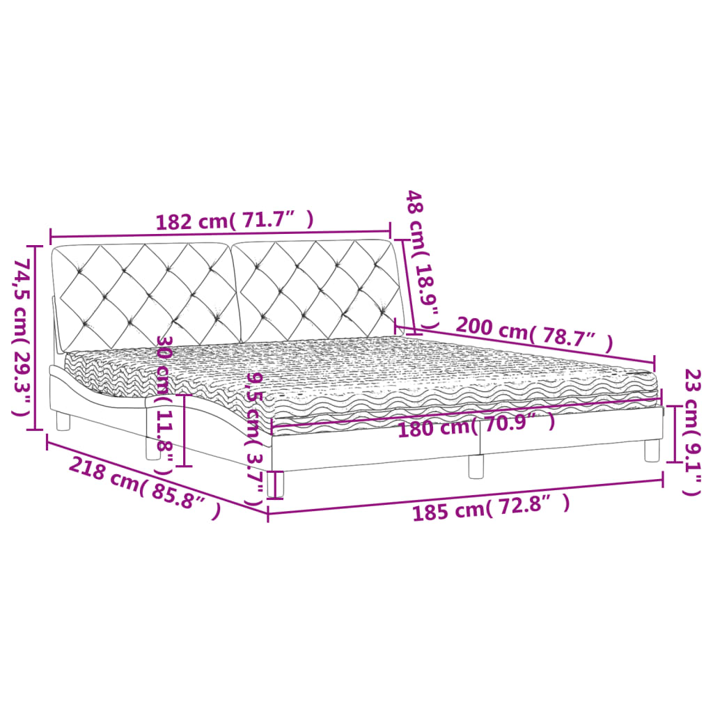 vidaXL Cama con colchón terciopelo negro 180x200 cm