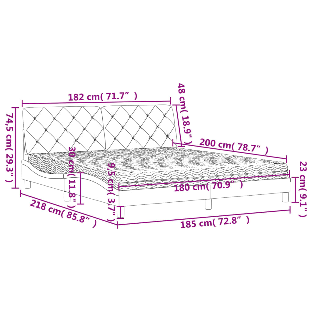 vidaXL Cama con colchón terciopelo negro 180x200 cm
