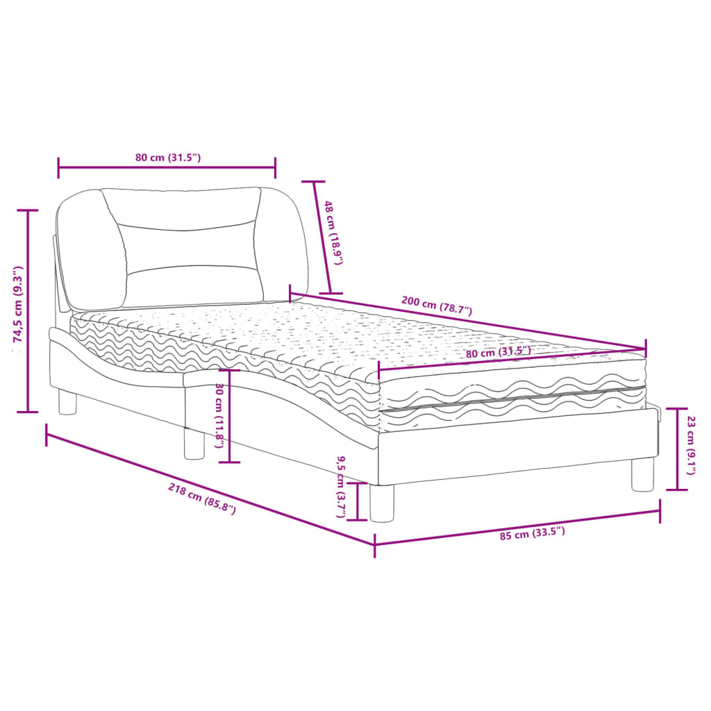 vidaXL Cama con colchón cuero sintético negro y blanco 80x200 cm