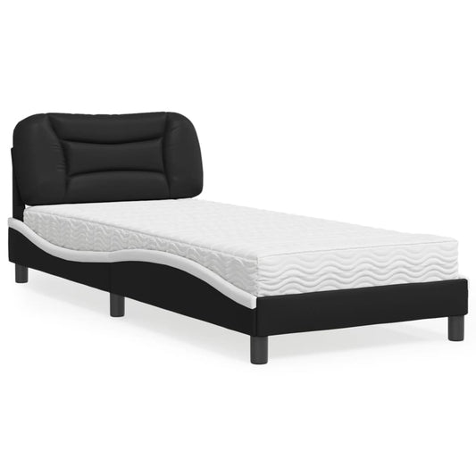 vidaXL Cama con colchón cuero sintético negro y blanco 80x200 cm