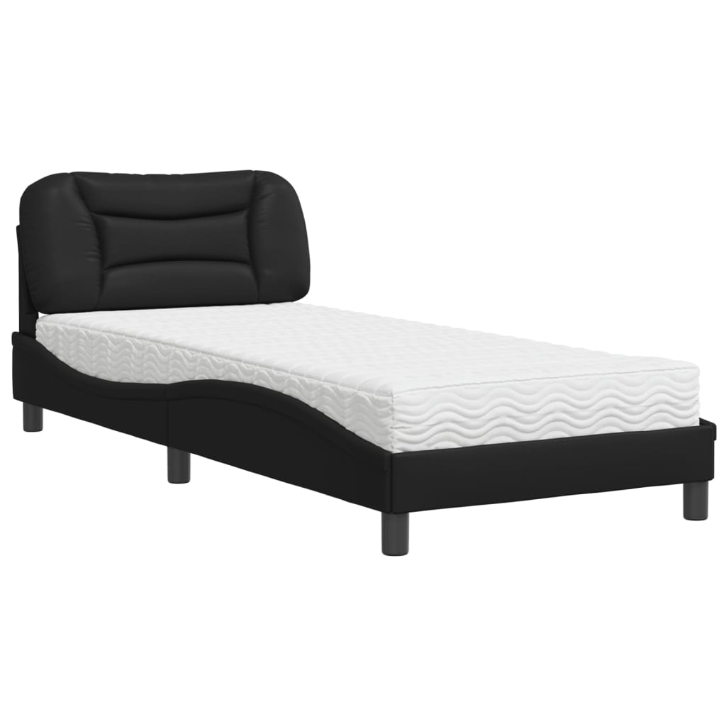 vidaXL Cama con colchón cuero sintético negro 90x200 cm