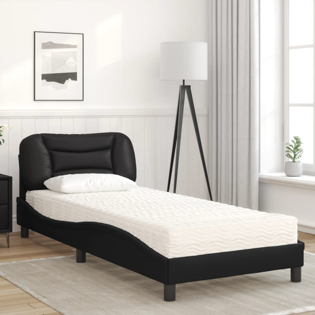 vidaXL Cama con colchón cuero sintético negro 90x200 cm