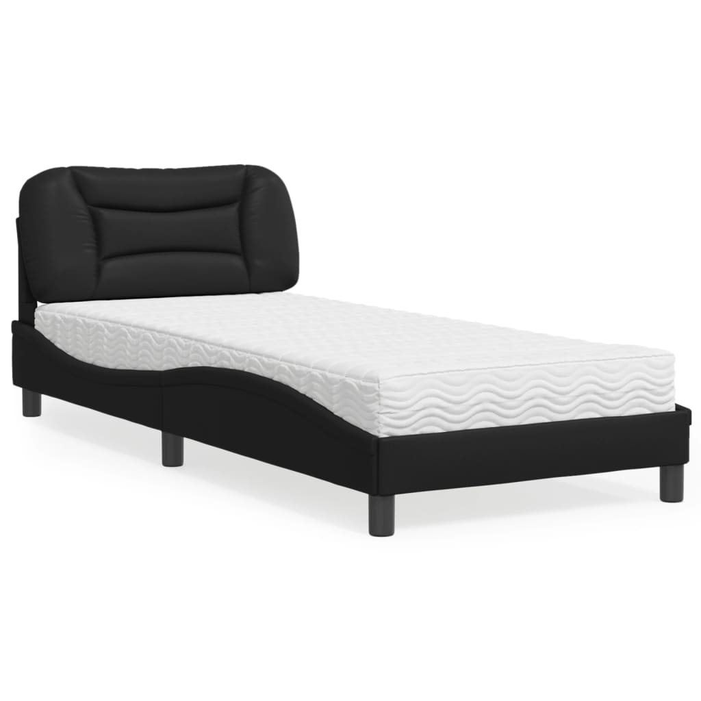 vidaXL Cama con colchón cuero sintético negro 90x200 cm