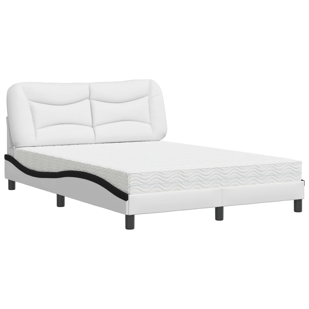 vidaXL Cama con colchón cuero sintético blanco y negro 140x190 cm