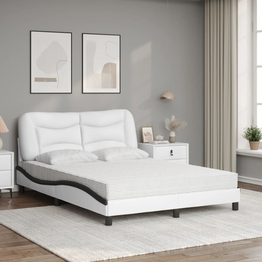 vidaXL Cama con colchón cuero sintético blanco y negro 140x190 cm