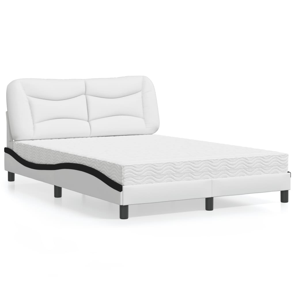 vidaXL Cama con colchón cuero sintético blanco y negro 140x190 cm