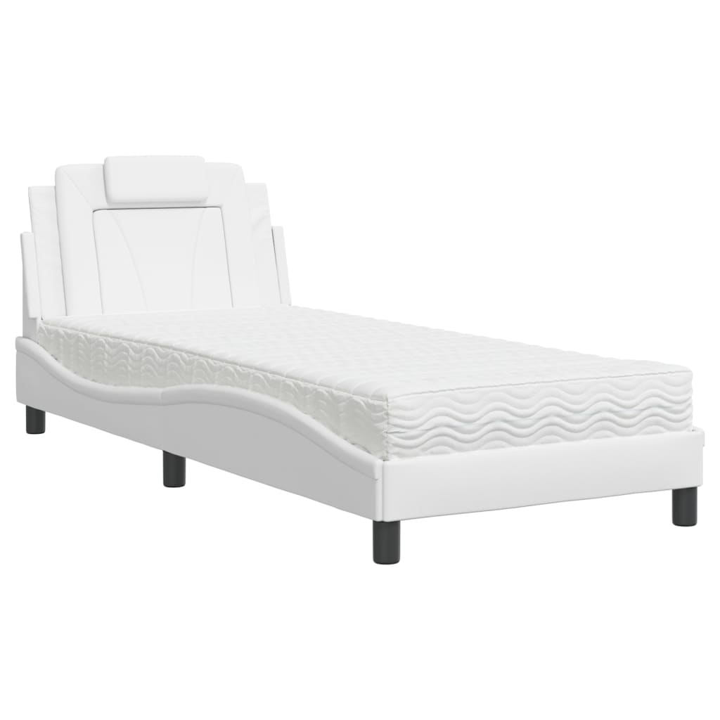 vidaXL Cama con colchón cuero sintético blanco 90x190 cm