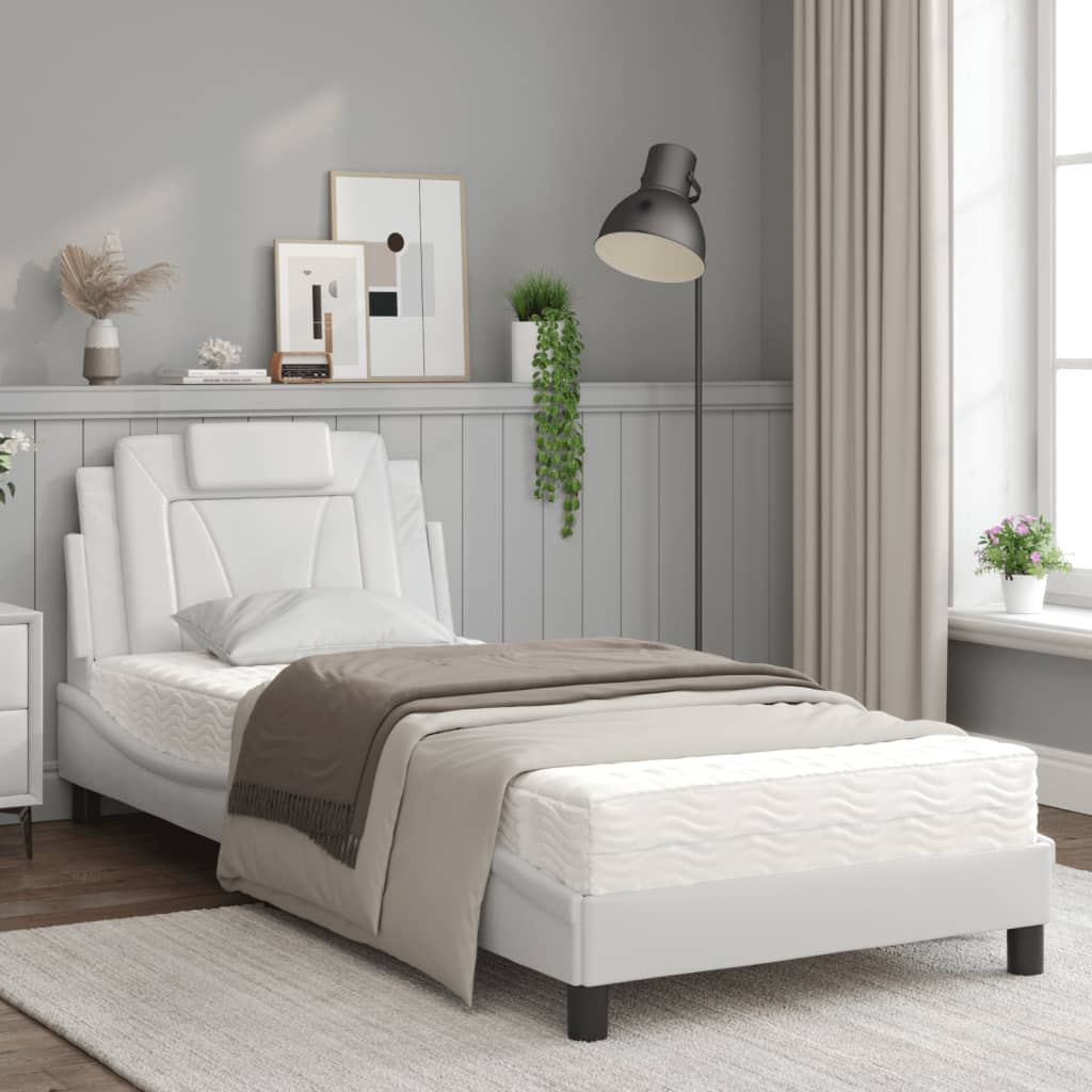 vidaXL Cama con colchón cuero sintético blanco 90x190 cm