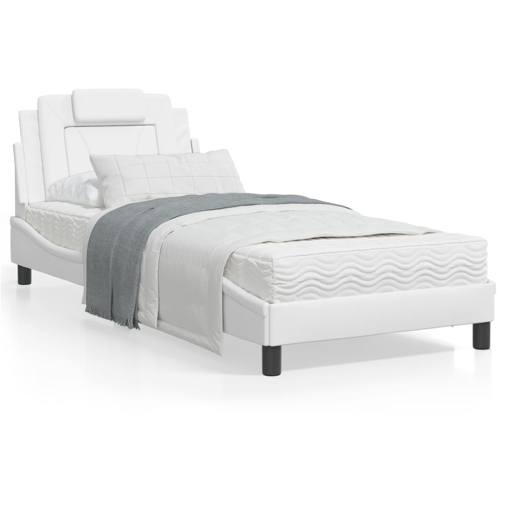 vidaXL Cama con colchón cuero sintético blanco 90x190 cm