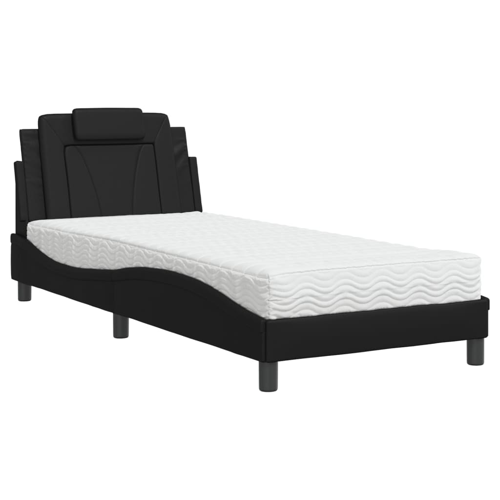 vidaXL Cama con colchón cuero sintético negro 90x200 cm