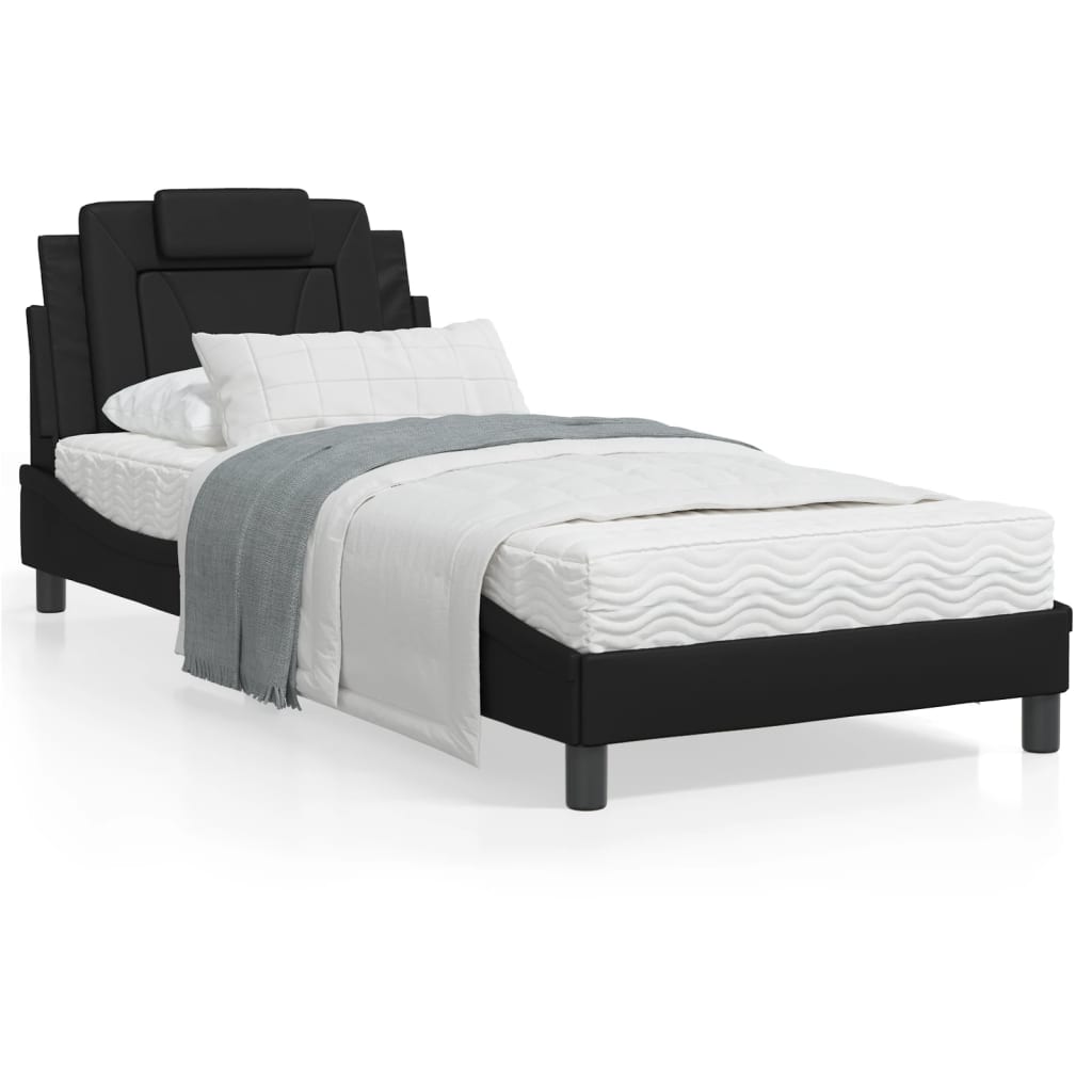 vidaXL Cama con colchón cuero sintético negro 90x200 cm