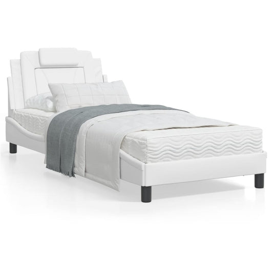 vidaXL Cama con colchón cuero sintético blanco 90x200 cm